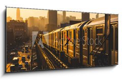 Obraz s hodinami 1D panorama - 120 x 50 cm F_AB69824143 - Subway Train in New York at Sunset