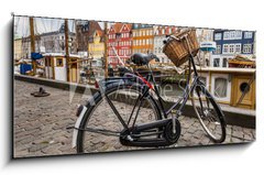 Obraz s hodinami 1D panorama - 120 x 50 cm F_AB69979164 - Classic vintage retro city bicycle in Copenhagen, Denmark - Klasické vintage retro městské kolo v Kodani, Dánsko