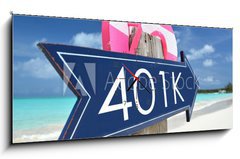 Obraz s hodinami 1D panorama - 120 x 50 cm F_AB70170956 - 401k arrow on the beach - 401k šipky na pláži
