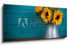 Obraz s hodinami 1D panorama - 120 x 50 cm F_AB70279016 - sunflower in metal vase