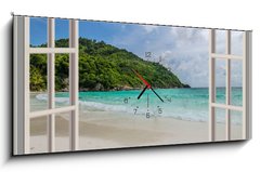 Obraz s hodinami   The open window, with sea views, 120 x 50 cm