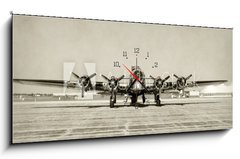 Obraz s hodinami 1D panorama - 120 x 50 cm F_AB70974591 - Old bomber front view - Pohled zepedu na star bombardr