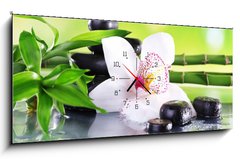 Obraz s hodinami   Spa stones, bamboo branches and white orchid, 120 x 50 cm