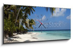 Obraz s hodinami 1D panorama - 120 x 50 cm F_AB71231291 - tropical island palm sea and sky