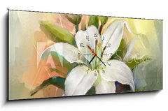 Obraz s hodinami 1D - 120 x 50 cm F_AB71266838 - White lily flower.Flower oil painting
