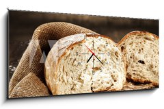 Obraz s hodinami 1D panorama - 120 x 50 cm F_AB71605987 - bread - chléb
