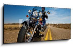 Obraz s hodinami 1D panorama - 120 x 50 cm F_AB7165780 - Motorcycle riding - Jzda na motocyklu