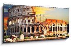 Obraz s hodinami 1D panorama - 120 x 50 cm F_AB71814762 - great Colosseum on sunset, Rome - skvl Koloseum na zpad slunce, m