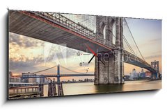 Obraz s hodinami 1D - 120 x 50 cm F_AB72094444 - Brooklyn Bridge over the East River in New York City