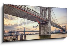 Obraz s hodinami   Brooklyn Bridge over the East River in New York City, 120 x 50 cm