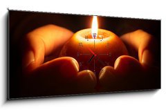 Obraz s hodinami   prayer  candle in hands, 120 x 50 cm