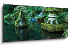 Obraz s hodinami 1D panorama - 120 x 50 cm F_AB72382315 - A Lantern and Waterfall in the Portland Japanese Garden