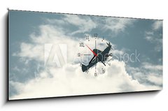 Obraz s hodinami 1D panorama - 120 x 50 cm F_AB72446158 - Fighter plane on cloudy sky - Bojov letadlo na zataen obloze