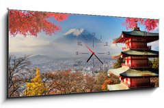 Obraz s hodinami 1D panorama - 120 x 50 cm F_AB72848283 - Mt. Fuji with fall colors in Japan. - Mt. Fuji s jarními barvami v Japonsku.