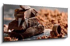 Obraz s hodinami   Dark chocolate, 120 x 50 cm