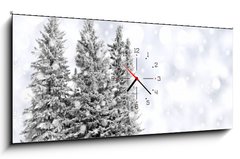 Obraz s hodinami 1D panorama - 120 x 50 cm F_AB73206614 - Snowy trees with twinkling silver background and snowflakes