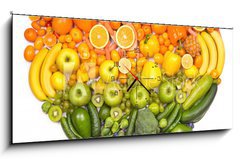 Obraz s hodinami 1D panorama - 120 x 50 cm F_AB73421875 - Rainbow heart of fruits and vegetables - Duhov srdce ovoce a zeleniny