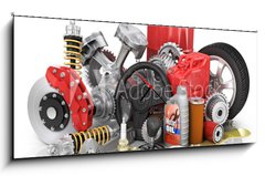 Obraz s hodinami 1D panorama - 120 x 50 cm F_AB73468839 - Set of parts of car. 3d render