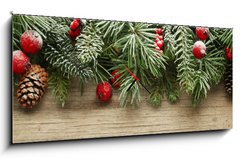 Obraz s hodinami   Christmas tree branches background, 120 x 50 cm