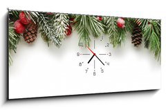 Obraz s hodinami   Christmas tree branches background, 120 x 50 cm