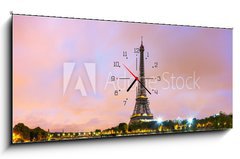 Obraz s hodinami   Paris cityscape with Eiffel tower, 120 x 50 cm