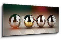 Obraz s hodinami   Leadership concept with golden sphere and many chrome spheres, 120 x 50 cm