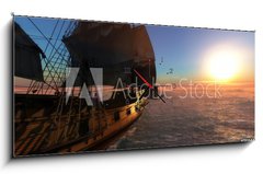 Obraz s hodinami 1D panorama - 120 x 50 cm F_AB75044541 - velero y puesta de sol