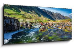 Obraz s hodinami   Glencoe Mountain in Scotland, 120 x 50 cm