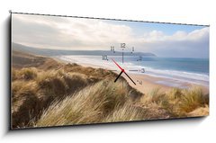 Obraz s hodinami 1D - 120 x 50 cm F_AB75128584 - Sand Dunes and Woolacombe Beach - Písečné duny a pláž Woolacombe