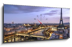 Obraz s hodinami   Panorama de la ville de Paris avec la Tour Eiffel, 120 x 50 cm