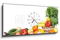 Obraz s hodinami 1D panorama - 120 x 50 cm F_AB75554730 - Fruits and vegetables isolated white background - Ovoce a zelenina izolované na bílém pozadí