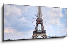 Obraz s hodinami 1D panorama - 120 x 50 cm F_AB75750438 - Eiffel Tower, Paris - Eiffelova věž, Paříž
