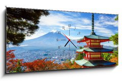 Obraz s hodinami 1D panorama - 120 x 50 cm F_AB75833631 - Mt. Fuji with Chureito Pagoda, Fujiyoshida, Japan