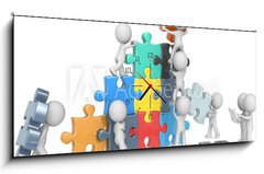 Obraz s hodinami 1D panorama - 120 x 50 cm F_AB75911933 - The Team.The dude x 9 building colorful puzzle from blueprint. - The Team.The frajer x 9 budova barevné puzzle z modrotisku.