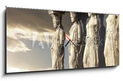 Obraz s hodinami 1D panorama - 120 x 50 cm F_AB76623104 - Caryatids, erechtheum temple on Acropolis of Athens, Greece
