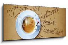 Obraz s hodinami 1D panorama - 120 x 50 cm F_AB77075904 - Good morning coffee - Dobrou ranní kávu