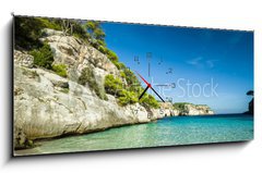 Obraz s hodinami 1D panorama - 120 x 50 cm F_AB77912679 - Cala Macarelleta, Menorca, Spain