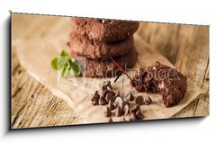 Obraz s hodinami 1D panorama - 120 x 50 cm F_AB78546339 - Double chocolate chip cookies - Dvojité čokoládové cookie