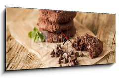 Obraz s hodinami 1D panorama - 120 x 50 cm F_AB78546339 - Double chocolate chip cookies - Dvojit okoldov cookie