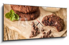 Obraz s hodinami 1D panorama - 120 x 50 cm F_AB78547731 - Double chocolate chip cookies - Dvojit okoldov cookie