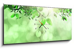Obraz s hodinami 1D panorama - 120 x 50 cm F_AB78625365 - Leaves and grass against a defocussed background - Listy a trávy proti rozostřeným pozadí