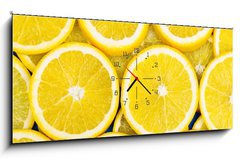 Obraz s hodinami 1D panorama - 120 x 50 cm F_AB79134389 - Lemon slices background - Lemon pltky pozad