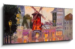 Obraz s hodinami 1D panorama - 120 x 50 cm F_AB79670064 - Oil painting cityscape - Panoráma města olejomalba