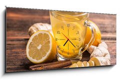 Obraz s hodinami 1D panorama - 120 x 50 cm F_AB80005976 - Ginger tea - Zzvorov aj