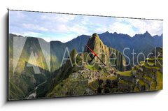 Obraz s hodinami 1D panorama - 120 x 50 cm F_AB80255098 - Panorama of Machu Picchu, lost Inca city in the Andes, Peru - Panorama z Machu Picchu, ztracen msto Ink v Andch, Peru