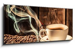 Obraz s hodinami 1D panorama - 120 x 50 cm F_AB80280920 - Taste coffee cup with roasted seeds