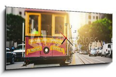 Obraz s hodinami 1D panorama - 120 x 50 cm F_AB80300867 - San Francisco Cable Car in California Street