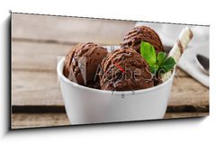 Obraz s hodinami 1D panorama - 120 x 50 cm F_AB80747406 - ball coffee chocolate ice cream in a bowl - koule zmrzlina v kvov okold v misce