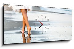 Obraz s hodinami   Woman walking on sand beach, 120 x 50 cm