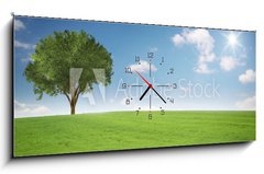 Obraz s hodinami   Landschaft mit Baum, 120 x 50 cm